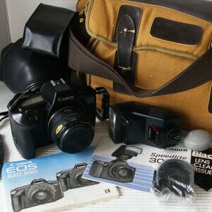 Canon EOS 650 Camera Speedlite 300 EZ Flash 35mm Cases Bag Manual Not Tested